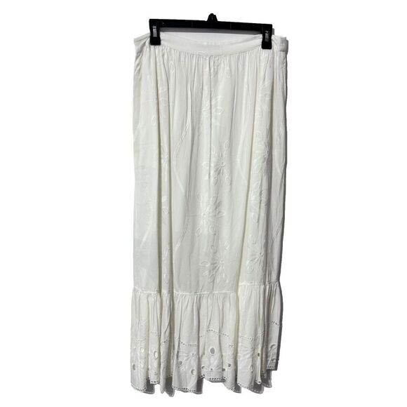 Beyond The Radar Women's Eyelet Midi Wrap Skirt White Large Unlined Embroidery - Picture 9 of 15